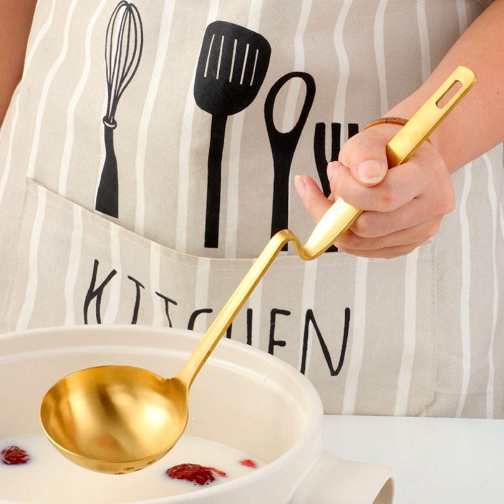 Anti Scalding Stainless Steel Soup Spoon Long Handle Oil Filter Skimmer Spoon Cooking Essential