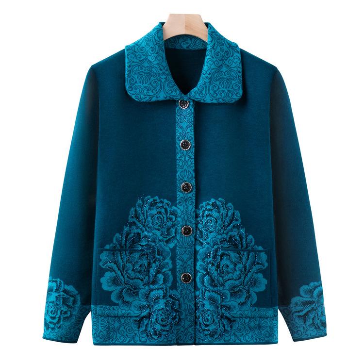 Mom Puts Knitted Cardigan Autumn and Winter Long-sleeved Tops for Middle-aged and Elderly People Plus Velvet Thickened Grandma Clothes Winter Sweater