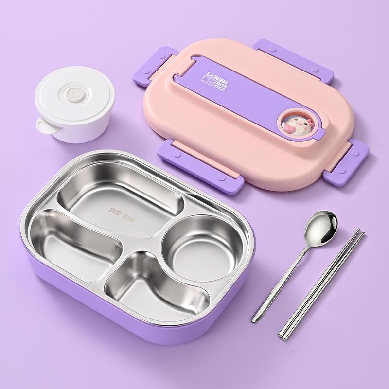 316 Stainless Steel Insulated Leak-proof Bento Lunch Box for Kids, with Compartments