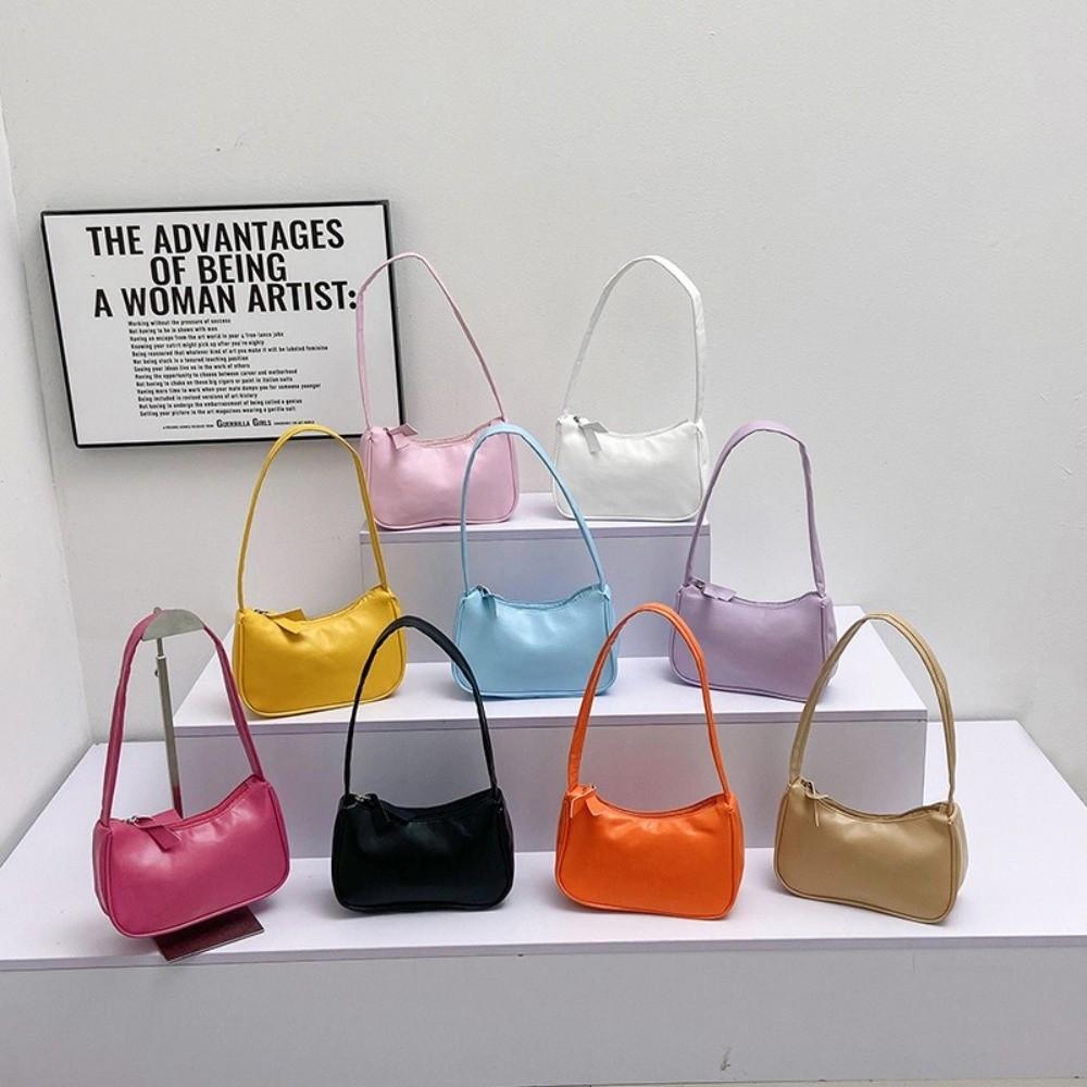 Retro Candy Color Underarm Bag Small PU Leather Top-Handle Handbag Soft Square Bag Women