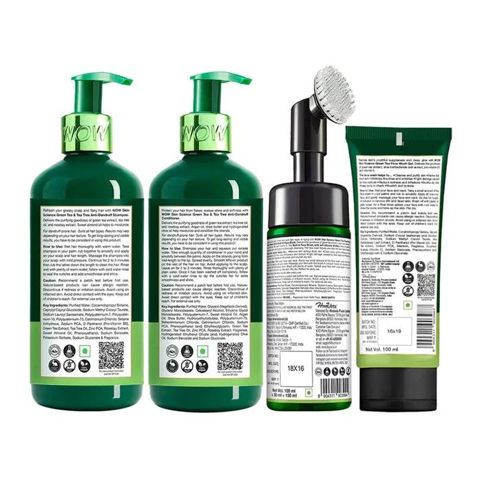 Wow Skin Science Ultimate Green Tea & Tea Tree Anti-Dandruff Tree 4 Kit – Nettovolumen – 800 ml