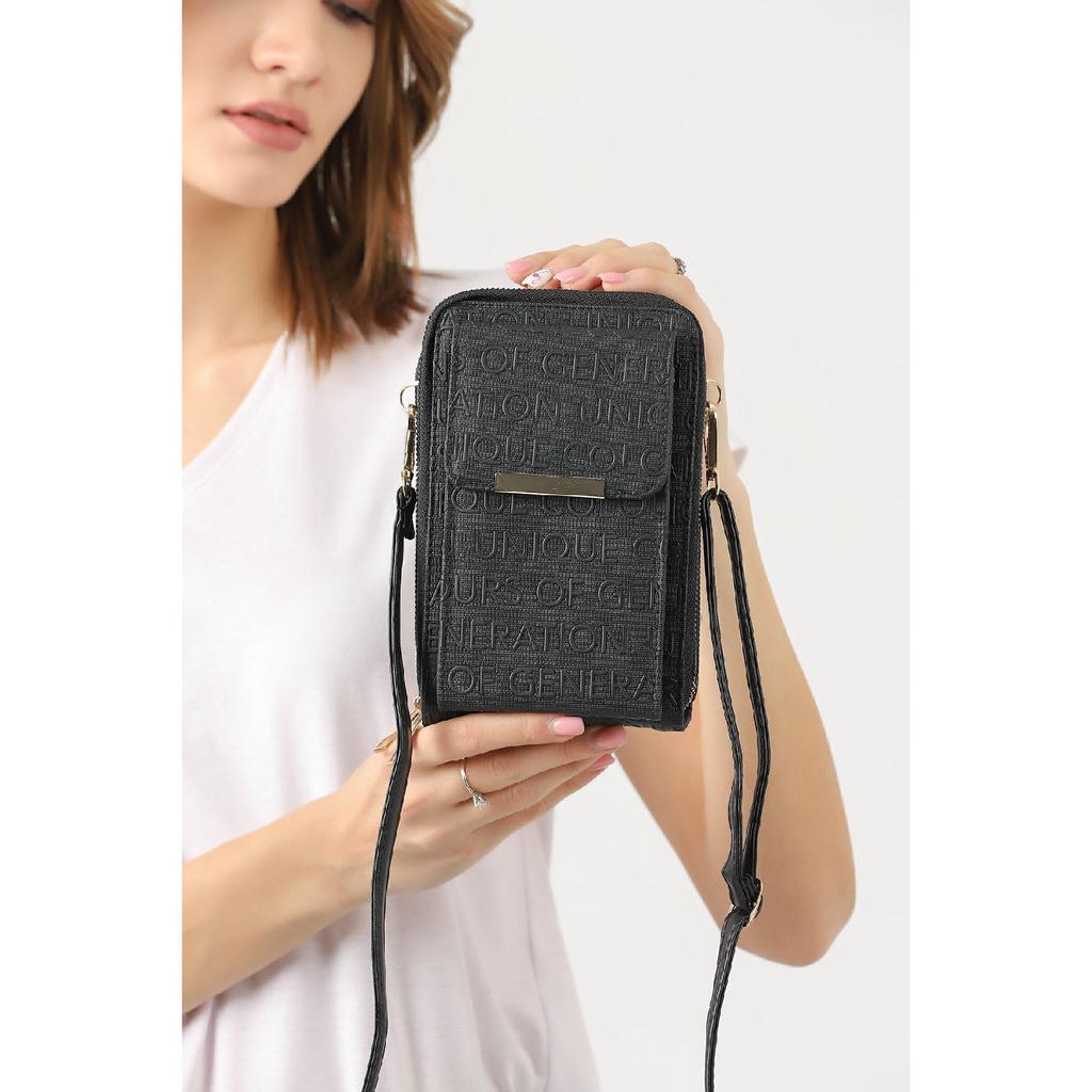 Unique Market Schwarze Damen-Handy-Umhängetasche mit 3 Fächern