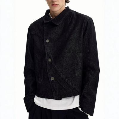 Chaqueta de Mezclilla Vintage Lavada para Hombre con Cuello Alto Corte Holgado Streetwear Ropa de Abrigo de Invierno