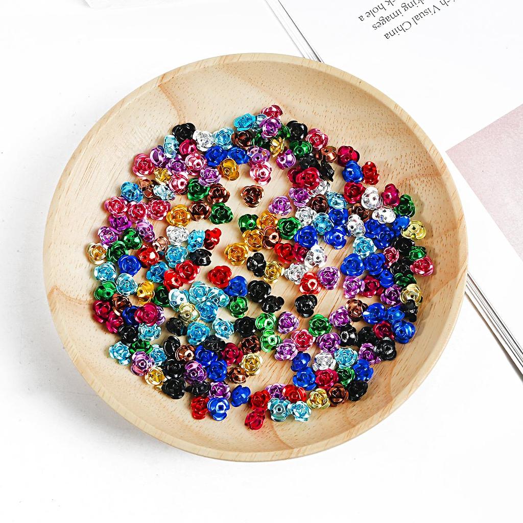 100 pezzi di testa di rosa in alluminio per gioielli, produzione di matrimoni, feste fai da te, artigianato, decorazione, perline di colore misto, decorazione per la casa