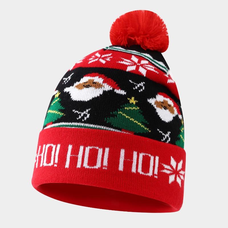 Christmas Elements Snowman Elk Christmas Tree Flanged Hairball Knitted Hat, Men's and Women's Thermal Ear Protection Wool Hat