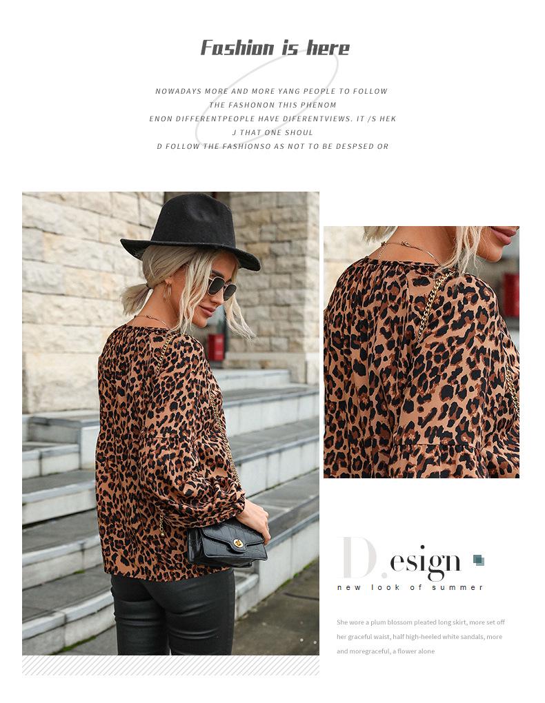 2025 Spring Leopard Print Chiffon Long-Sleeve Women's Pullover Shirt