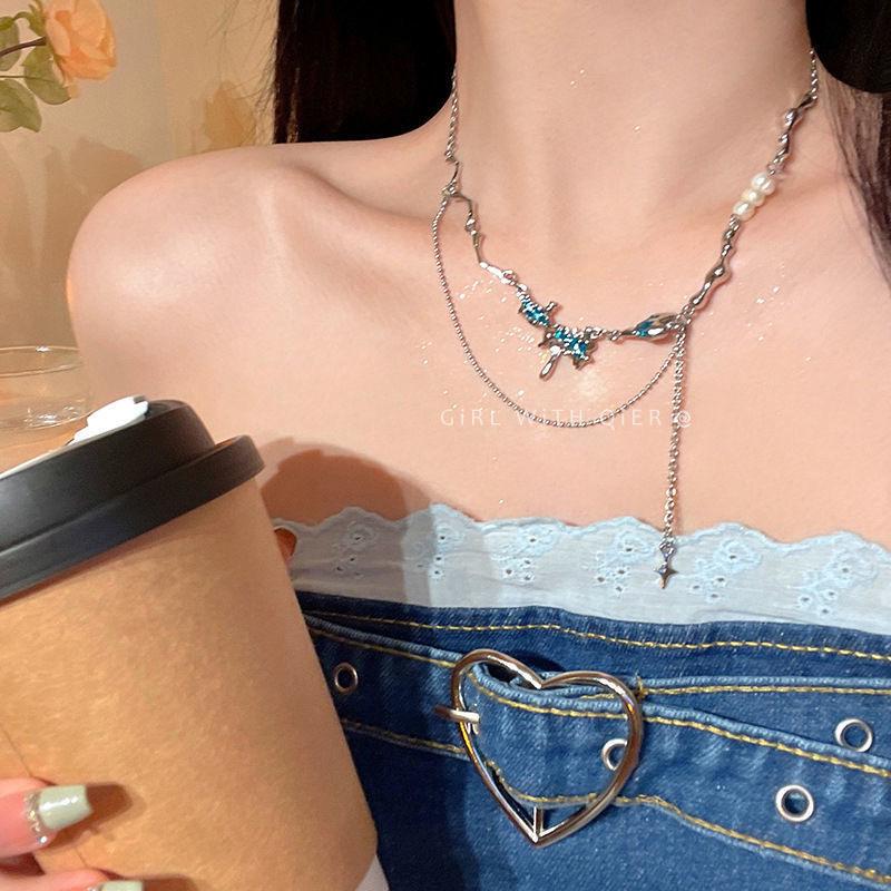 Elegant Sølvperle Liten Diamant Choker Halskjede - High-End Temperament Design