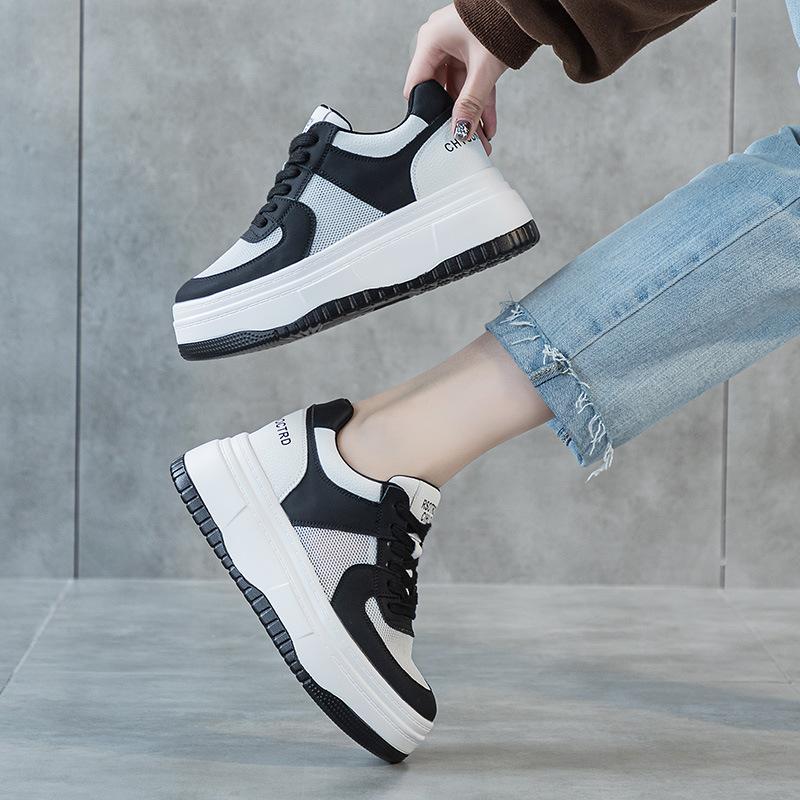 Leather little white shoes women's 2025 spring and summer new mesh breathable sports and leisure shoes thick sole inner height increase 8CM women's s