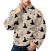 Men's Halloween Print Flannel Zip-Up Sweatshirt, Plus Size Stand Collar Casual Fall Winter Top