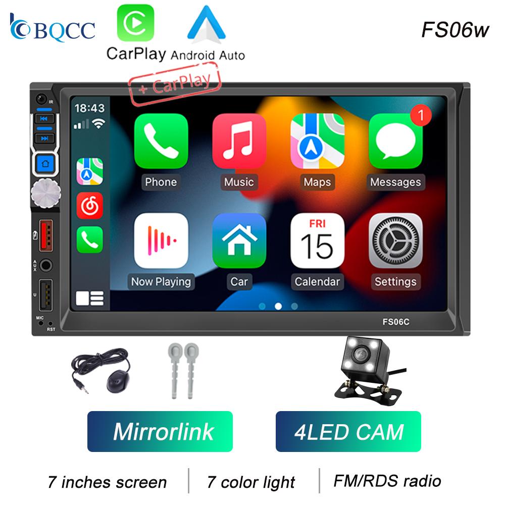 BQCC 2 Din 7 Inch Car MP5 Player Wired or Wireless Carplay Android Auto Mirorlink Dual BT 7 Color Lights Fm RDS Radio Car Radio