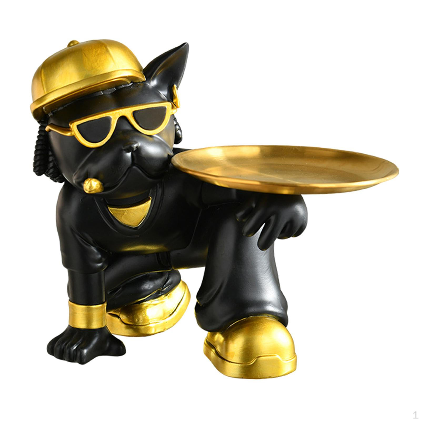 

Bulldog Figurine Tray, Storage Organizer for Snacks And Keys, Dog Statue Home Office чорний