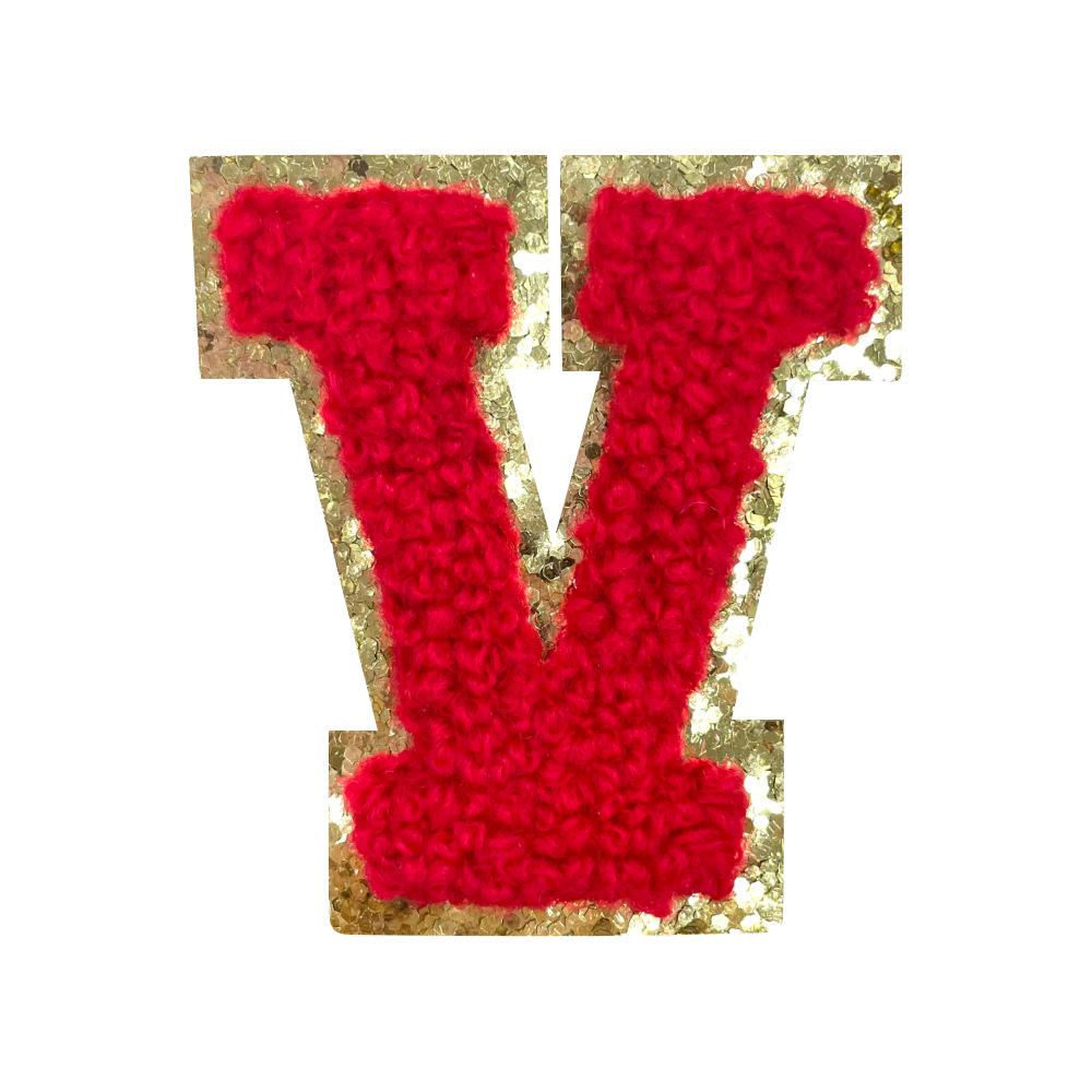 Red A-Z Chenille Embroidery Letter Patches, 5cm Self-Adhesive for DIY Clothing.