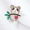 Fresh and Sweet Cartoon Love Heart Crystal Hollow Animal Panda Pearl Alloy Brooch Men and Women Gift Clothing Accessories Long-Lasting Color Brooch