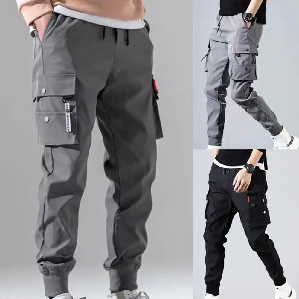 Erkek Hip Hop Jogger Pantolon Moda Eşofman Tulum Günlük Erkek Kargo Pantolon Çok Cepli İpli Dış Giyim Erkek Eşofman