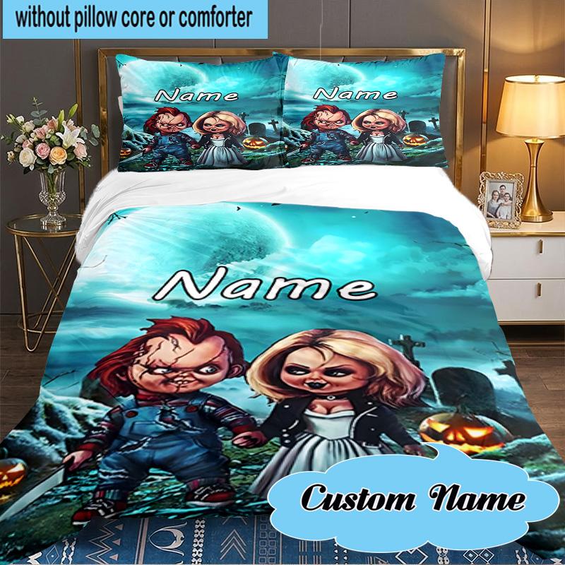Custom Name 3PCS Chucky Bedding Set Including 1pc Duvet Cover And 2pcs Pillowcases for Bedroom, Dormitory Gift Home Decor