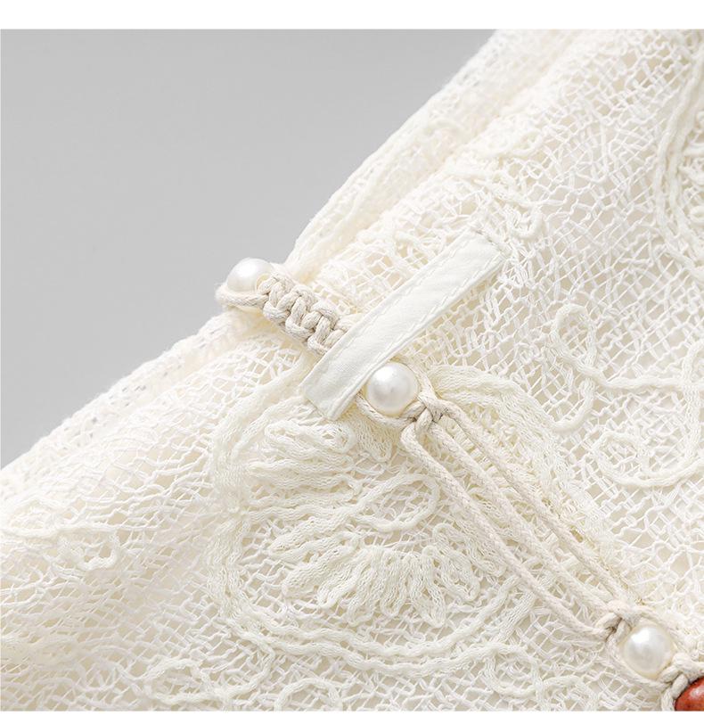 Nanyou Elegant Handmade Shell V-neck Embroidered Sleeveless Dress - Summer Vacation Style