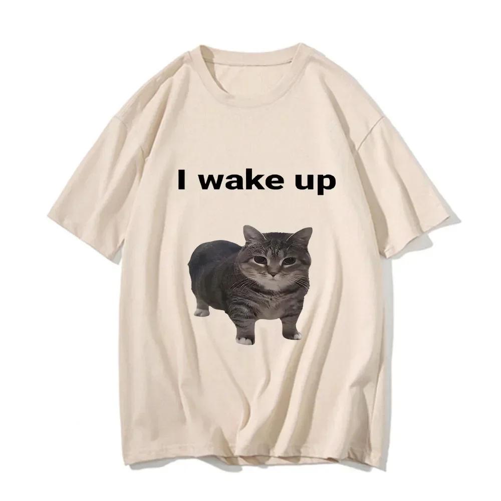 Women Clothes Harajuku Aesthetic Tshirt Vintage Unisex Streetwear Cute Cat L Wake T Shirts Funny Cool Women Short Sleeved