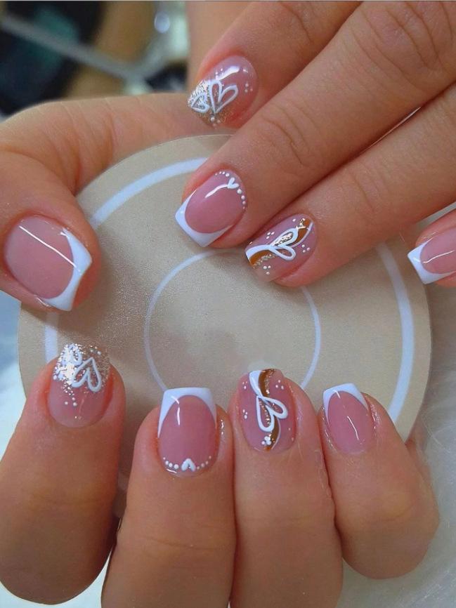 Valentine's Day Heart & Stripe Nail Art Stickers - Short Press-On French Manicure