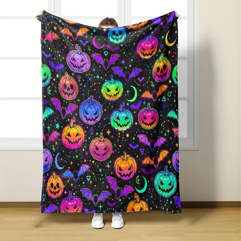 Halloween Ghost Pumpkin Skull Flannel Blanket Throw Blanket Nap Blanket Party Decor Horror Gift Skin Friendly Reversible