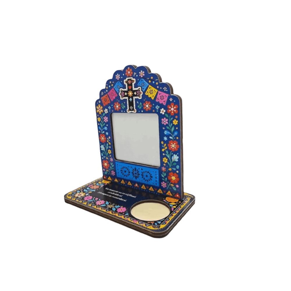 Wooden Halloween Photo Frame Skull Marigold Pattern Desktop Photo Display Rack Haunted House