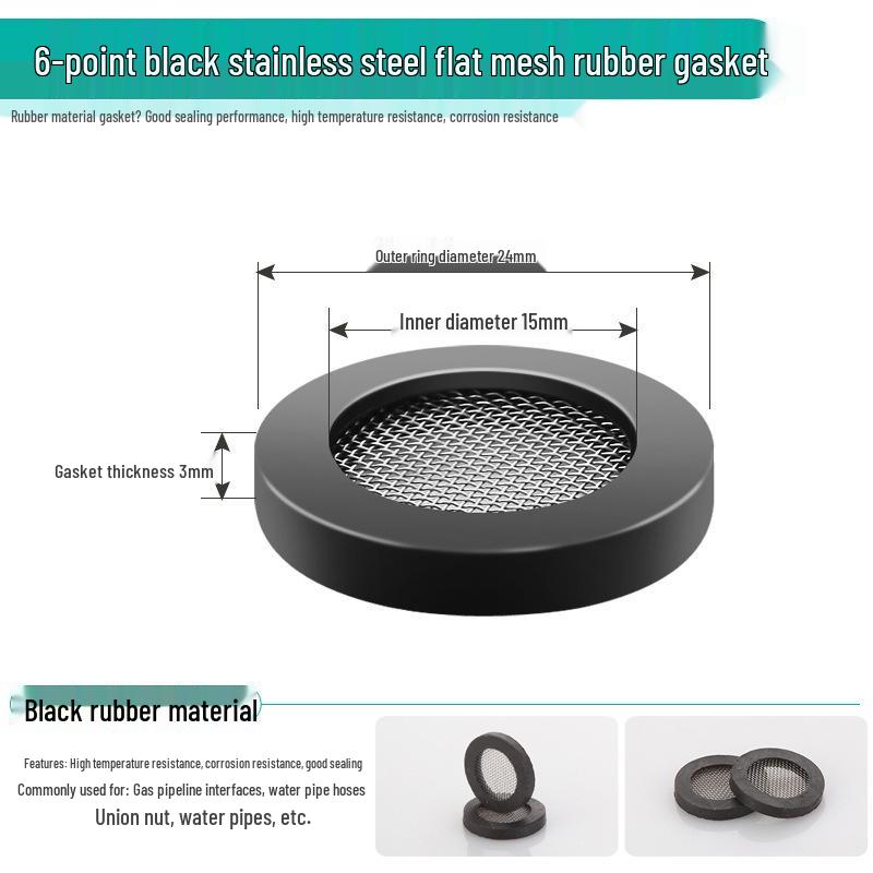 High-temp resistant rubber silicone sealing washer with flat mesh gasket for 4-point water heater and 6-point water meter shower inlet hose.