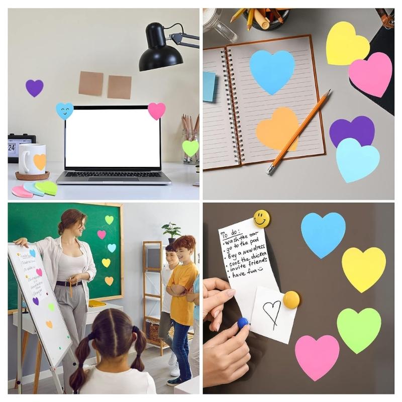 240 Sheets Colorful Heart Shape Notepads 8 Color Fluorescent Adhesive Note Reminder On Journal Notebook Planner Fridge