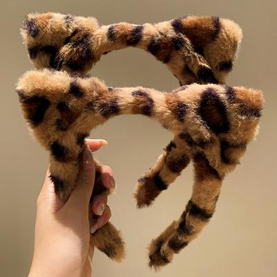 Plüsch Katzenohren Stirnband Vintage Leopardenmuster Haarreifen Niedliche Festival-Accessoires Mode Mit Clips Schleife für Haare Haarreif