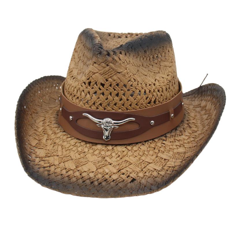 Cross-Border Western Cowboy Hat Outdoor Beach Sun Hat European And American Hot-Selling Cowboy Top Hat Hollow Warped Edge Sun Hat