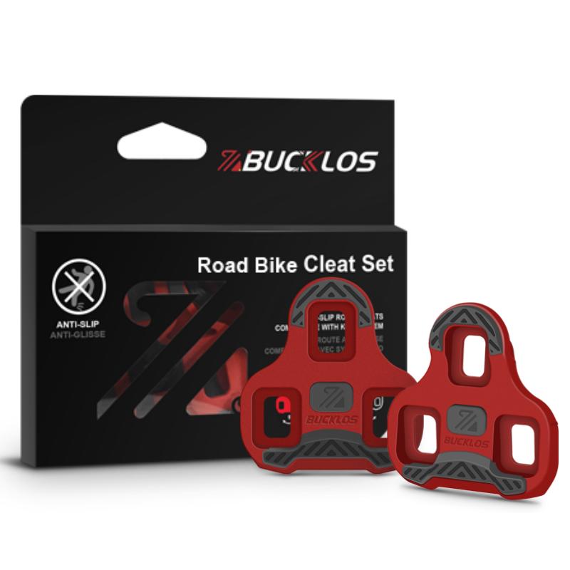 BUCKLOS Bicycle Self-Locking Pedal Cleats for LOOK KEO Professional Road Bike Pedals Shoes Cleat 0/4.5/9 Degree Float Cleats 9 Degree-RED