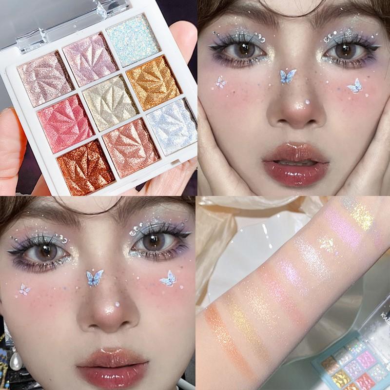 Paleta de sombras de ojos con brillo mate de 9 colores, sombra de ojos, brillo de diamante, maquillaje brillante desnudo