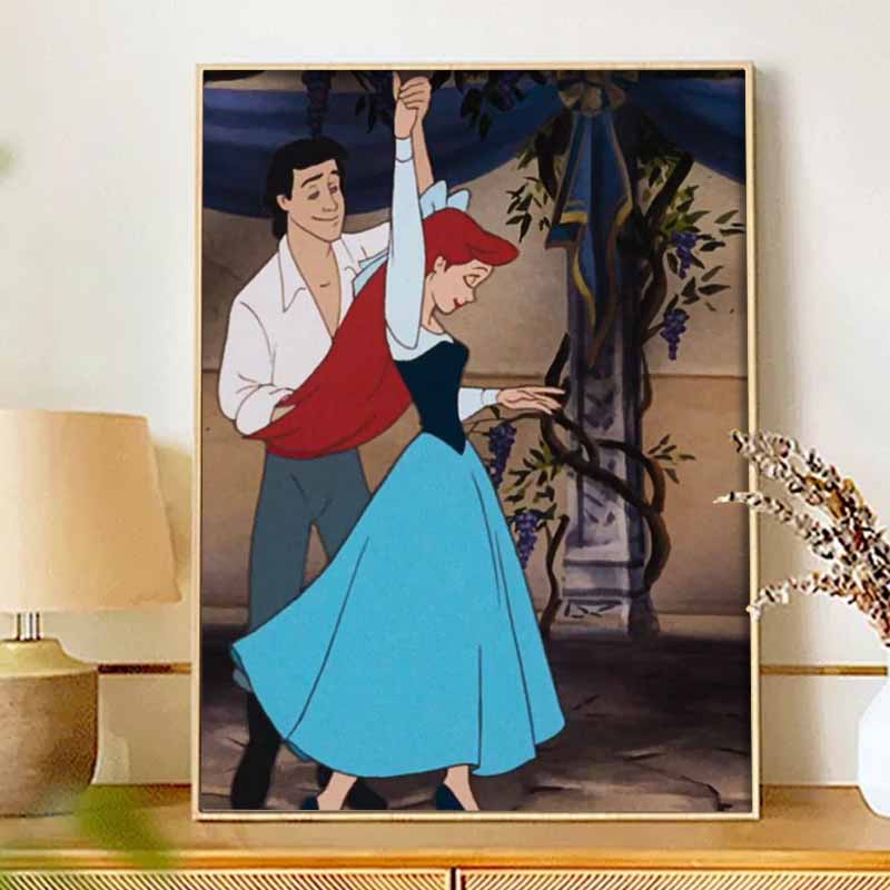 Disney Diamond Art Painting Kit, suitable for adults and beginners, Ariel Prince dancing glitter painting craft, home wall decoration, handmade gift