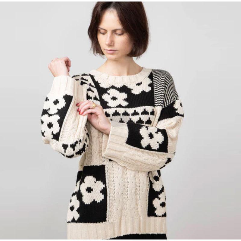 

Осень-зима вязаный женский свитер повседневный свободный круглый вырез пуловер с перекрестным цветочным узором женская одежда XL абрикосовый