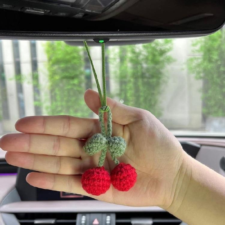 Cute Cherry Decors Keychains Decoration Charming Cherry Design Hanging Pendant Handmade Ornament for Car Mirror and Keys