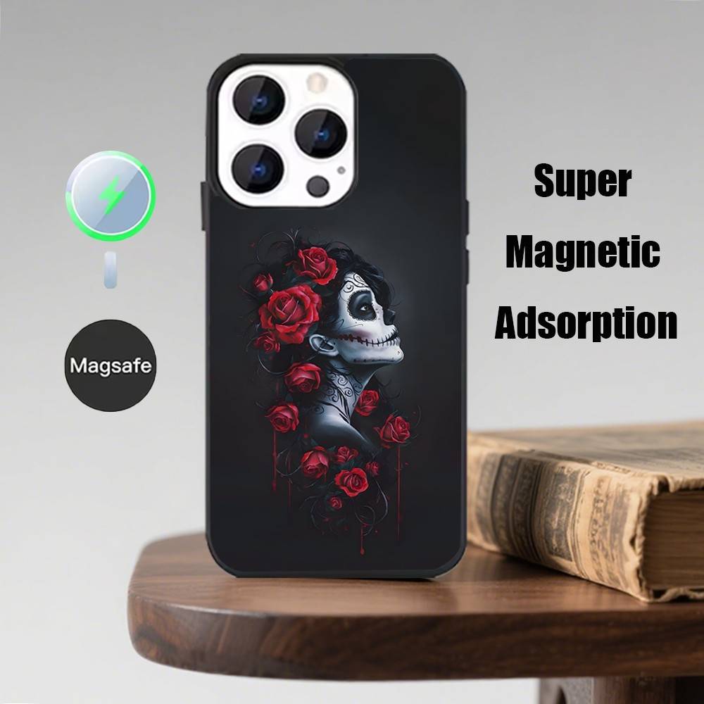 Day of the Dead Mexican Catrina Skull Phone Case  For iPhone 17,16,15,14,13,Pro,Max,Plus,Magsafe,Magnetic Wireless Charging Case iPhone17promax