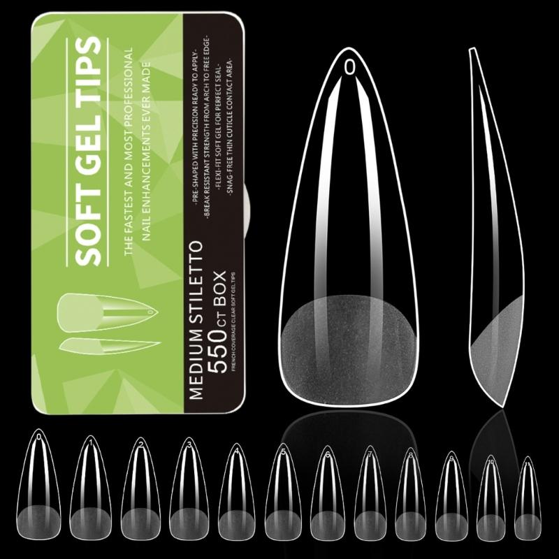 Średnie Kształt Migdała Końcówki Żelowe do Paznokci 550 SZT Wstępnie Wytrawione Przezroczyste Sztuczne Paznokcie Manicure dla Profesjonalistów i Początkujących
