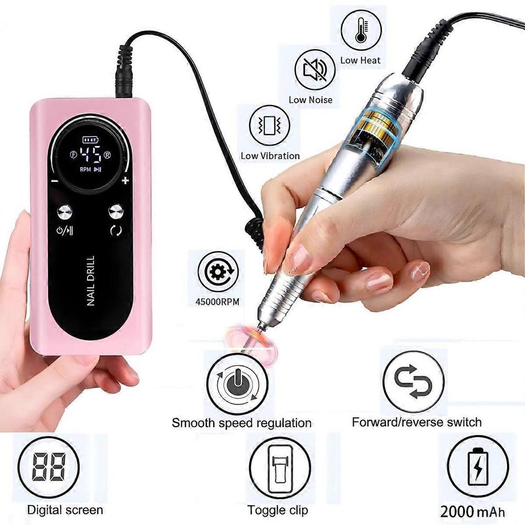 Electric 45000RPM Nail Drill Machine, Rechargeable Portable Nail File Electric DIY Nail Drill Kit with Smart LCD Screen
