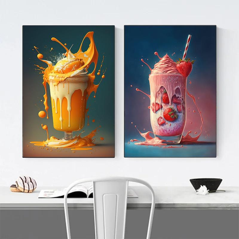 Colorful Fruit Smoothie Beverage Coffee Cocktail Posters Prints Canvas Printing Wall Art Picture for Milk Tea Dessert Shop Decor