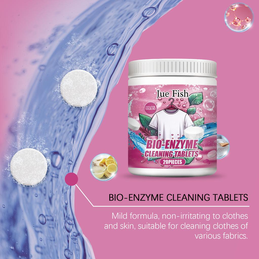 JUE FISH Bio-Enzyme Cleaning Tablets Clothing Oil Remover Clothes Sweat Stain Cleaner Laundry Whitener Fabric Clothes Effervescent Tablet
