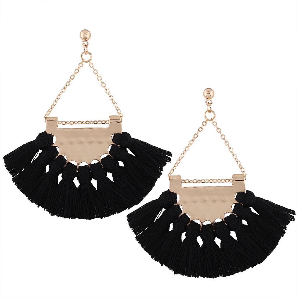 Gprince European Fashion Fan-shaped Gothic Tassel Earrings Ear Drops Women Jewelry Black