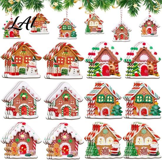 Indoor Christmas Party Decorations 24/36Pcs Gingerbread House Ornaments Wooden Xmas Tree Decor with Rope Decorative Holiday Crafts Hanging Ornaments