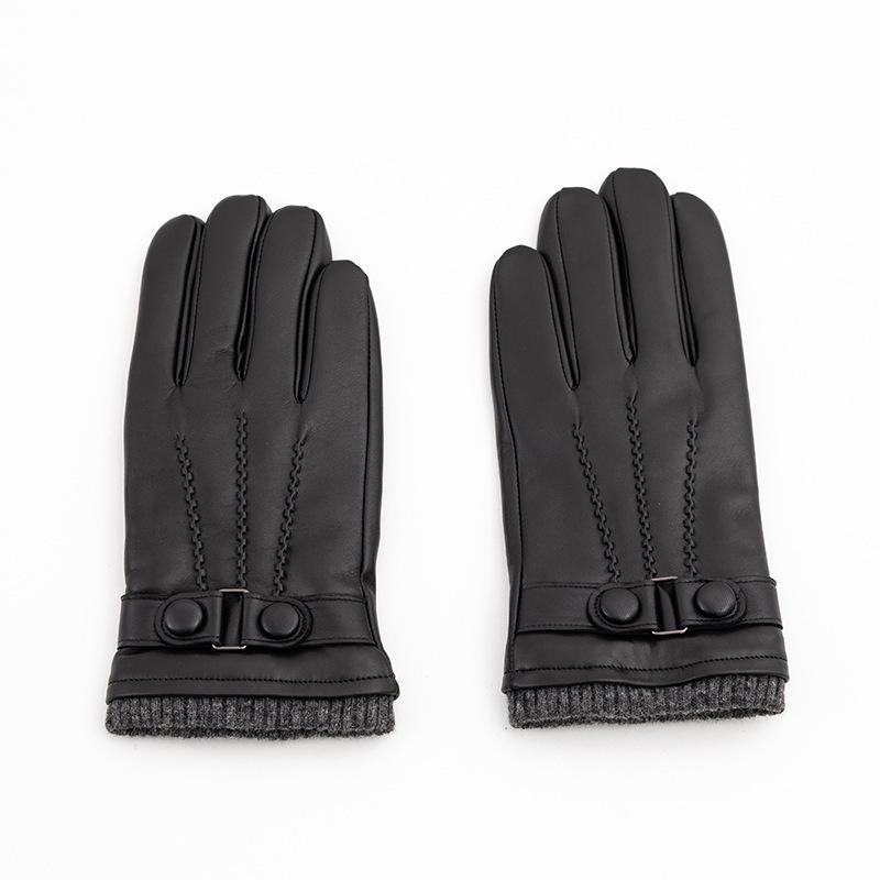 Men's Genuine Leather Gloves  Three Rib Gloves Thickened Sheepskin with Fleece Windproof and Warm Gloves for Driving and Cycling