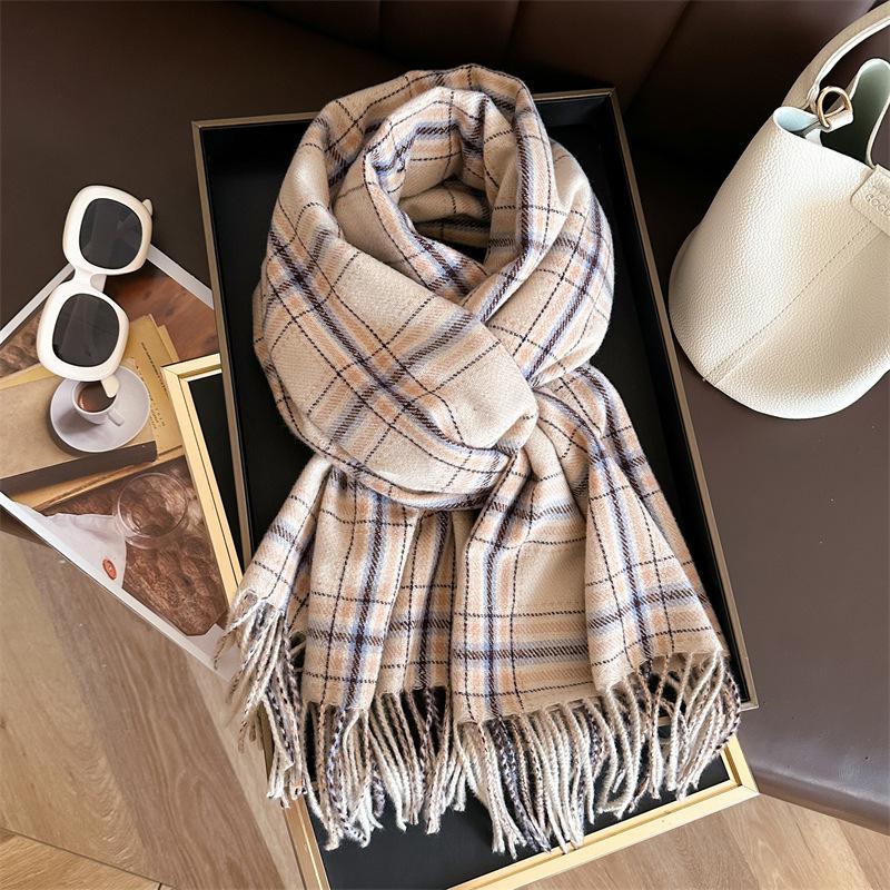 Korean Version Plaid Scarf Winter Male And Female Students Scarf Thickened Warm Outer Shawl Tassel Korean Imitation Cashmere Scarf