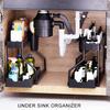 Versatile 2 Levels Under Sink Rack with Sliding Out Drawer Sturdy Spices and Dish Holder for Home Organization
