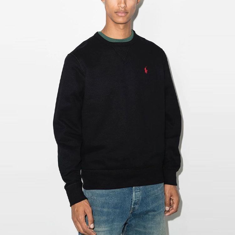 Polo Ralph Lauren Solid Color Logo Embroidered Pullover Crewneck Fleece Sweatshirt Men Sweatshirt Black 710766772-001