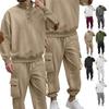 Men's Sports Suit Style Casual Sportswear Half-High Collar Pullover Multi-Pocket Work Pants Sets 2026 Spring Autumn Men Two-Piece Set