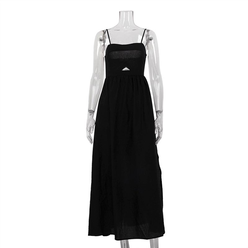 

Solid Color Sleeveless Camisole Dress Women Solid Sleeveless Sling Dress Black S