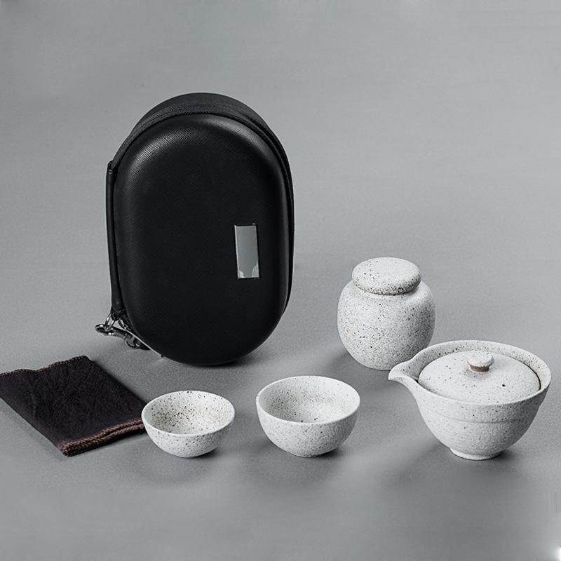 Portable Japanese Black Pottery Tea Set with One Teapot and Two Cups - Ideal for Travel or As a Souvenir Gift