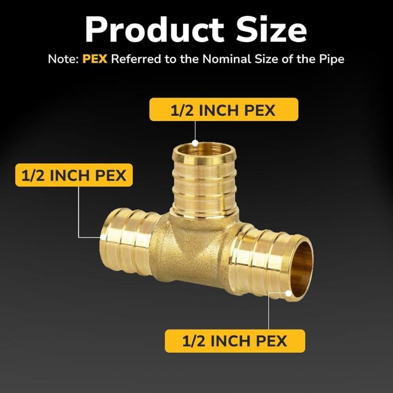 1/2inch Tubing Pipe Fittings Brass T Shaped Adapter Elbow Tees Straight Couplings Set for Hose Pipe And Tubing