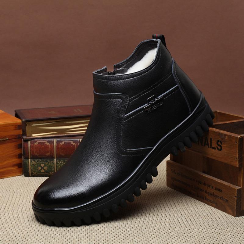 Large size winter new wool men's cotton shoes high top velvet warm men's shoes size medium and old leather shoes