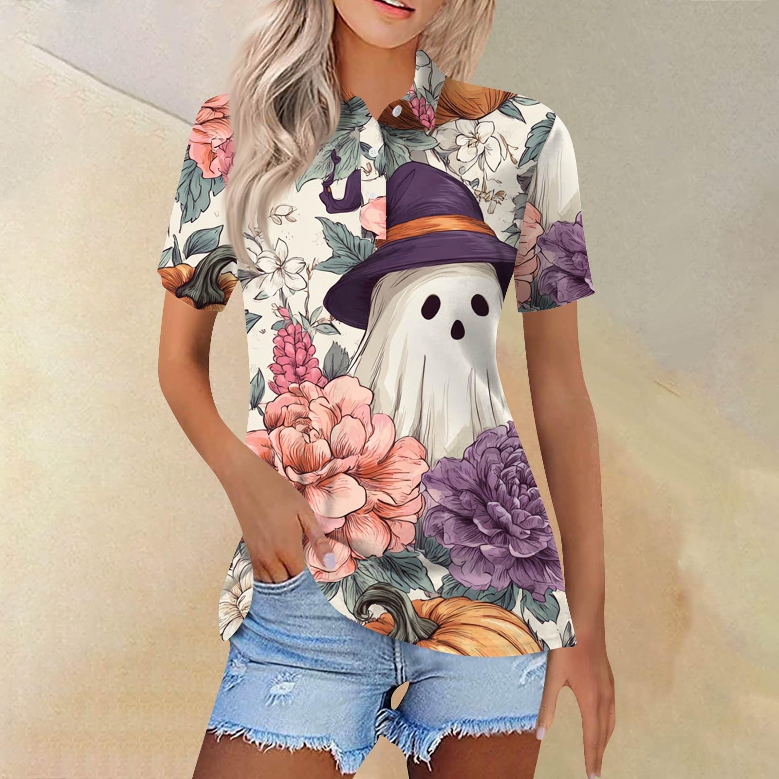 

Women s Fashion Casual Lapel Short Sleeve Printed Shirt Women s Button Up Tops L рожевий